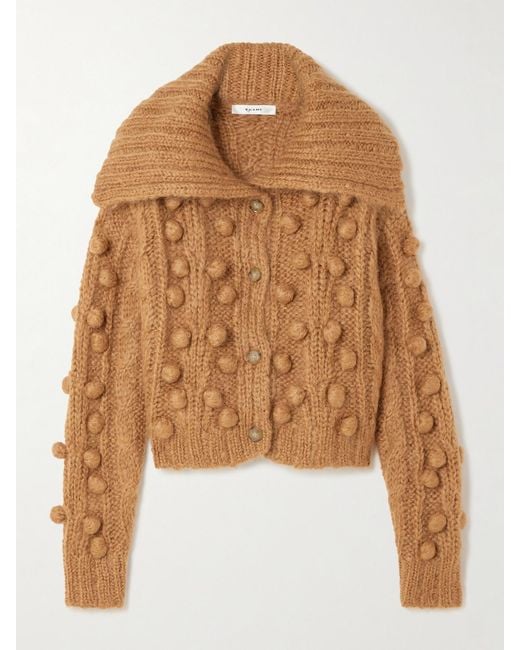 FRAME Brown Bauble Pompom-Embellished Mohair-Blend Cardigan