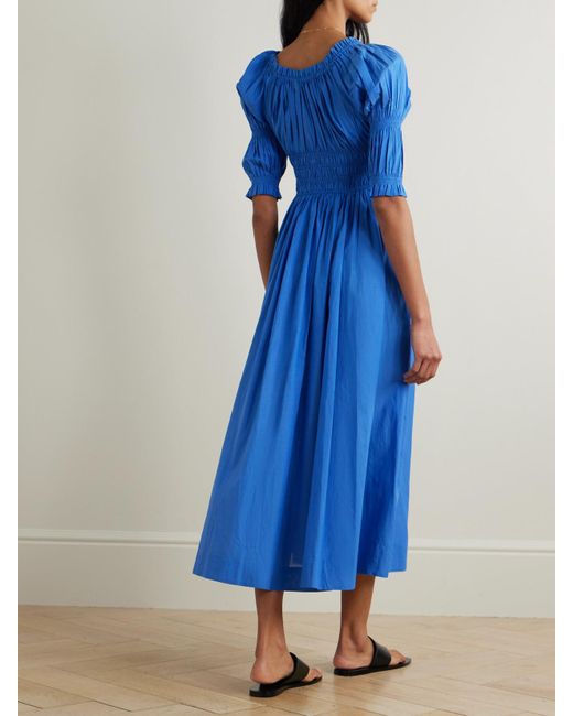 Doen Blue Ischia Midikleid Aus Biobaumwoll-Voile Mit Raffungen