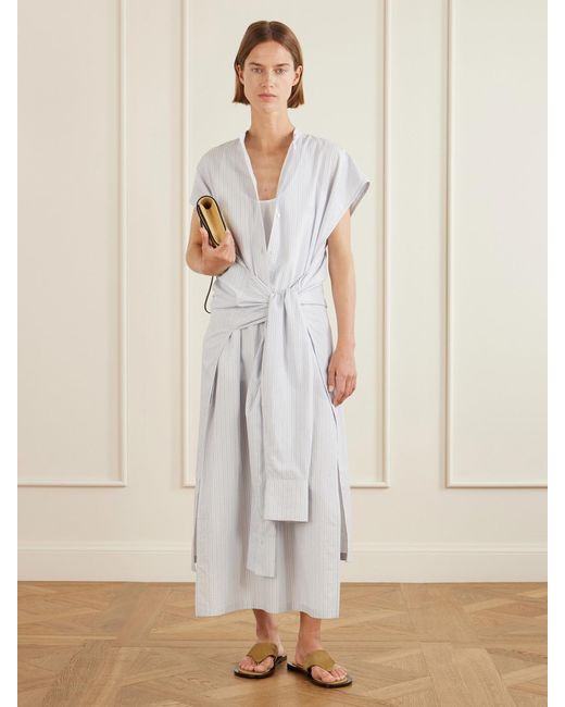 Totême White Twist-Front Striped Cotton-Poplin Maxi Shirt Dress
