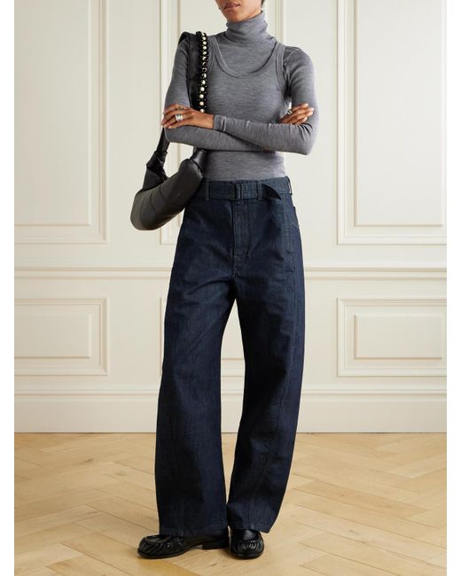 Lemaire Blue Twisted Halbhohe Barrel-Jeans Mit Gürtel