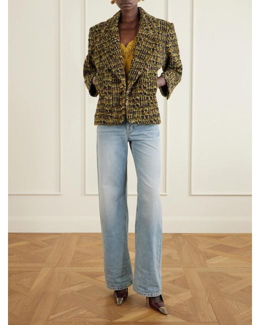 Saint Laurent Green Wool-Blend Bouclé Blazer