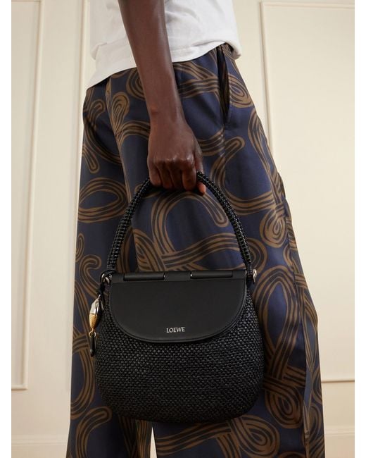 Loewe Black Paula's Ibiza Pescador Medium Embellished Leather-Trimmed Raffia Shoulder Bag