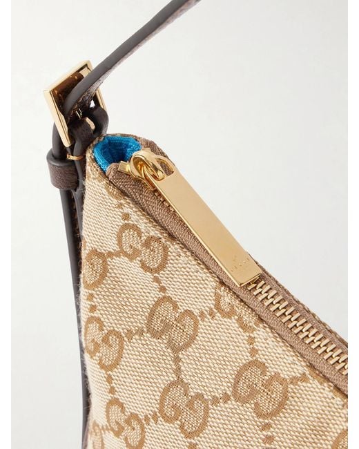 Gucci Natural Gg Supreme-Jacquard Leather-Trimmed Canvas Shoulder Bag