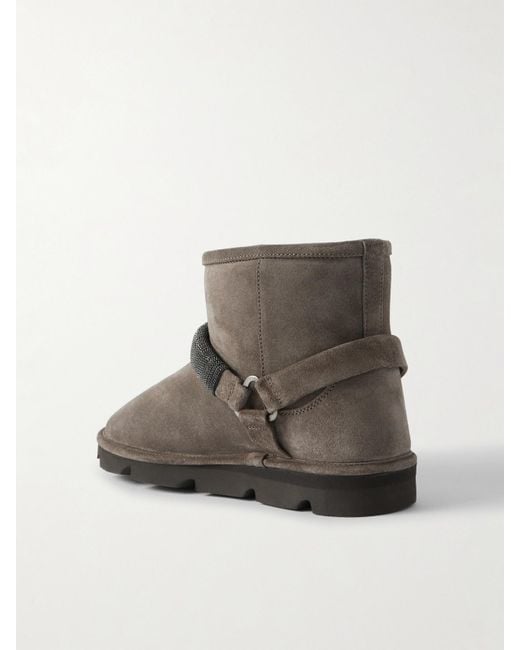 Brunello Cucinelli Brown Stiefel Aus Shearling Mit Zierperlen