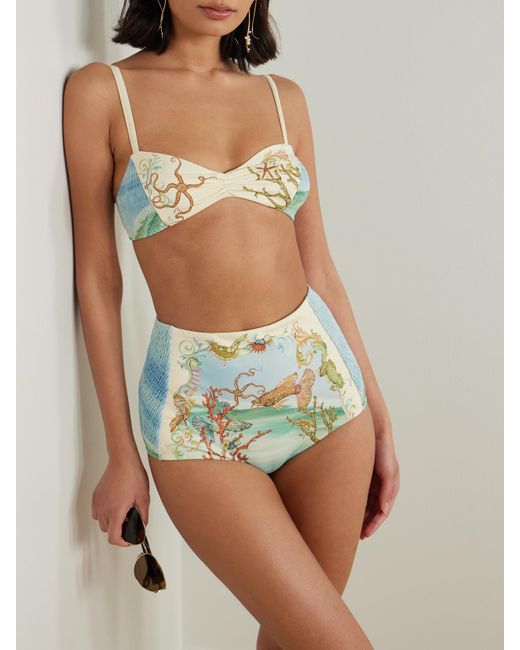 ALÉMAIS Blue Emerald Cove Bikini-Höschen Mit Prints Und Raffungen