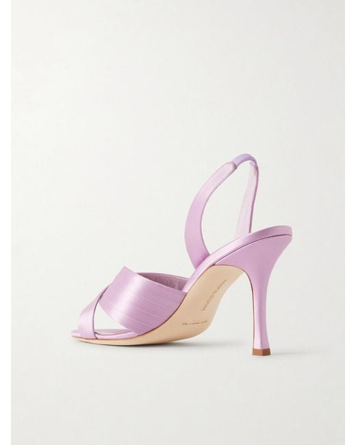 Manolo Blahnik Pink Viera 90 Satin Slingback Sandals