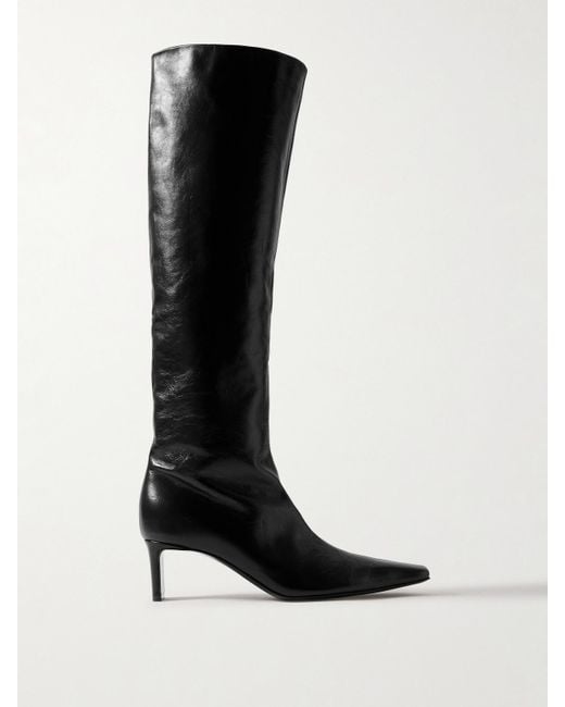 Khaite Black Ona Crinkled-Leather Knee Boots