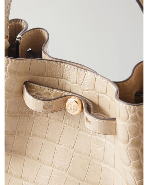 Tory Burch Natural Croc-Effect Logo-Embellished Leather Shoulder Bag