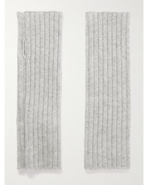 Yves Salomon White Fingerlose Handschuhe Aus Geripptem Kaschmir