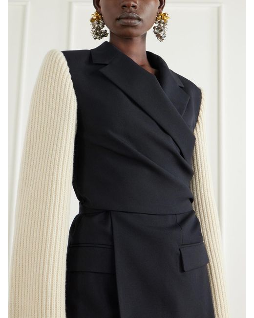 Dries Van Noten Black Ribbed Wool And Cashmere-Blend Trimmed Wool-Twill Jacket