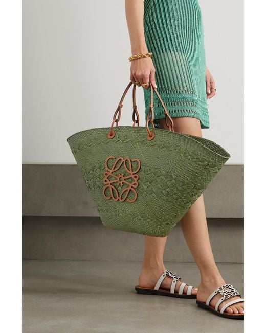 Loewe + Paula's Ibiza Anagram Large Leather-trimmed Woven Raffia Tote in  Brown