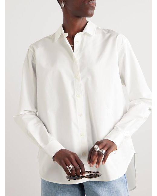 Totême White Oversized Embroidered Organic Cotton-Poplin Shirt
