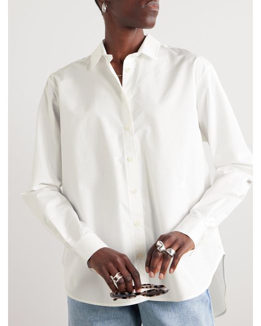 Totême White Oversized Embroidered Organic Cotton-Poplin Shirt
