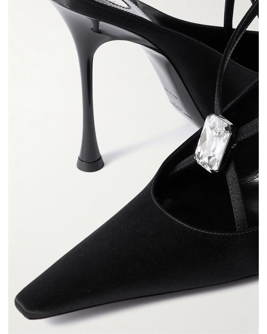 Saint Laurent Black Harlow Crystal-Embellished Satin Pumps