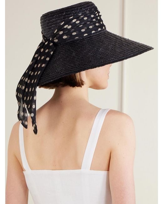 Eugenia Kim Black Mirabel Chiffon-Trimmed Straw Sunhat