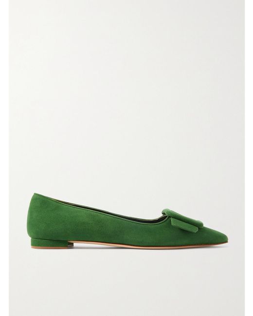 Chaussures Plates À Bouts Pointus En Daim Maysale Manolo Blahnik en coloris Green