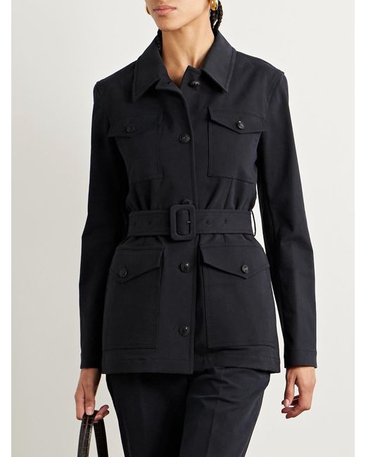 Veronica de Piante Black Amelia Belted Cotton-Blend Jacket