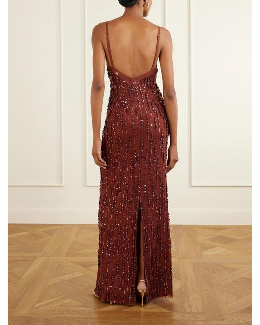 Jenny Packham Red Ishbel Sequin-Embellished Mesh Gown