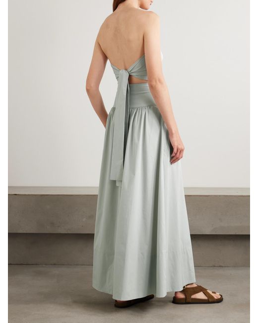 St. Agni White Strapless Tie-Back Crinkled Cotton-Blend Maxi Dress