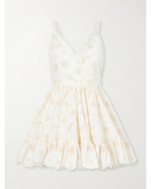 Christiano Marchelli Natural Fernanda Open-Back Ruffled Broderie Anglaise Cotton Mini Dress