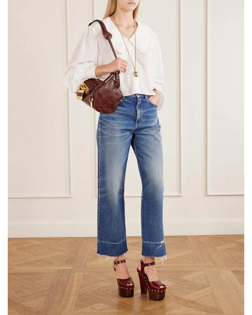Chloé White Cropped Silk-Crepe De Chine Blouse