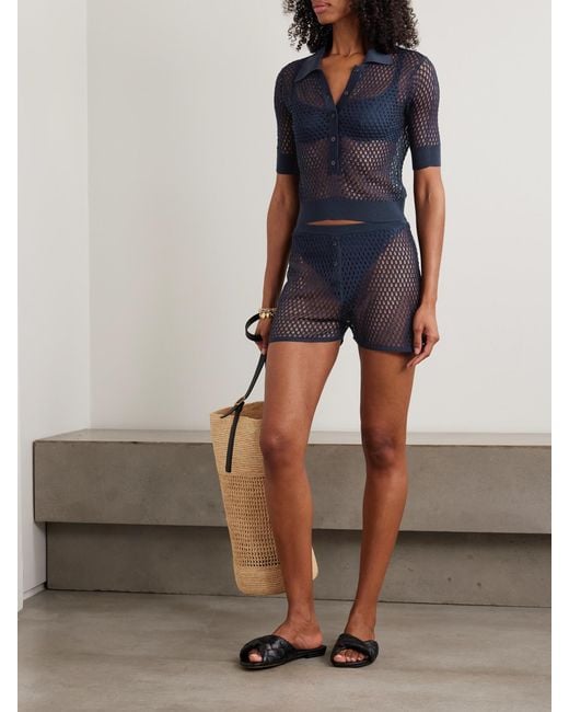 Kiki de Montparnasse Blue Crocheted Silk Shorts