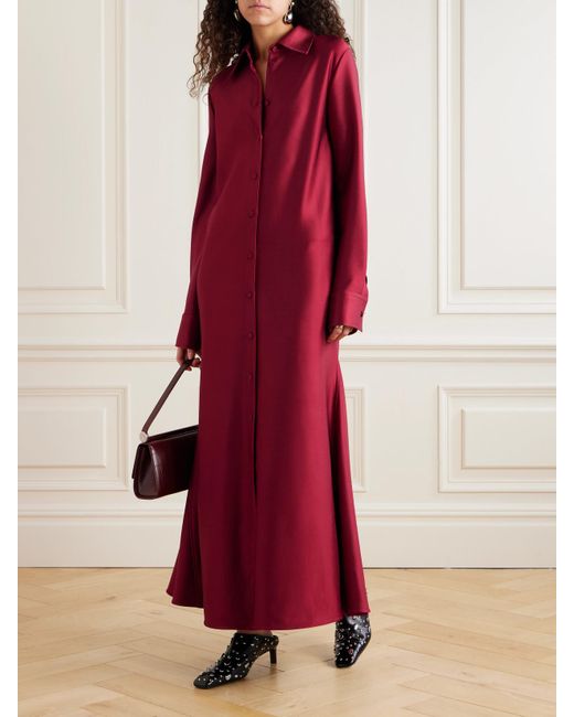 Jil Sander Red Satin Maxi Shirt Dress