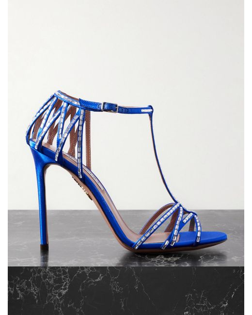 Aquazzura Blue Forever More 110 Crystal-Embellished Satin Sandals
