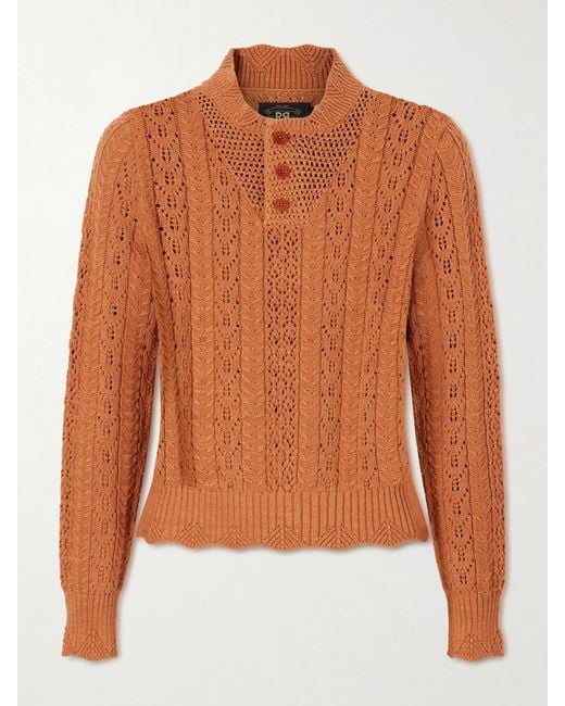 RRL Orange Hannah Crocheted Cotton Sweater
