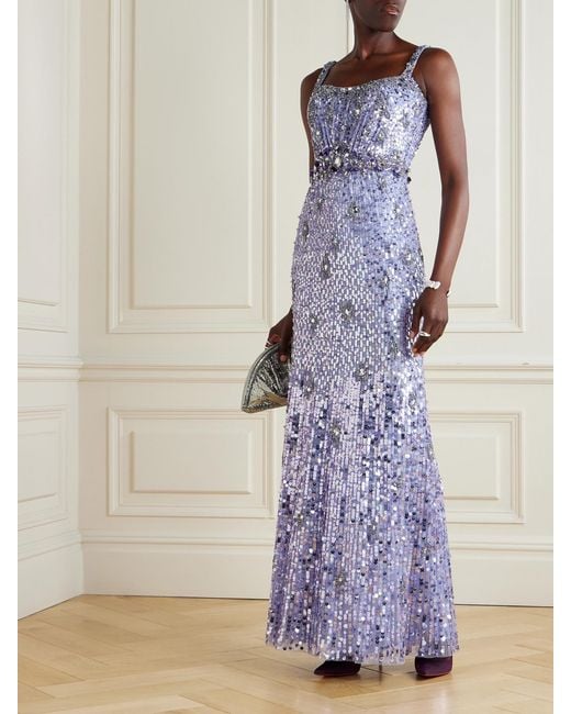 Jenny Packham Purple Zodiac Crystal And Sequin-Embellished Tulle Gown