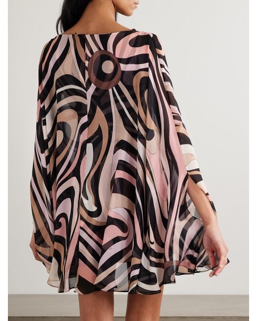 Emilio Pucci Pink Cape-Effect Printed Silk Crepe De Chine And Stretch-Jersey Mini Dress