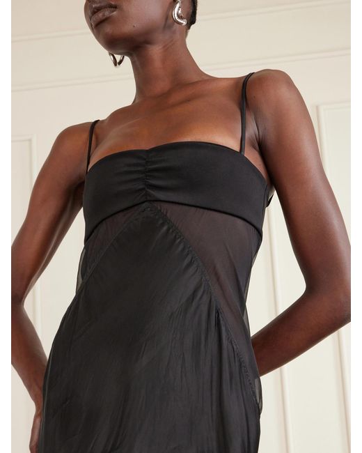 Rick Owens Black Tulle-Paneled Satin Maxi Dress