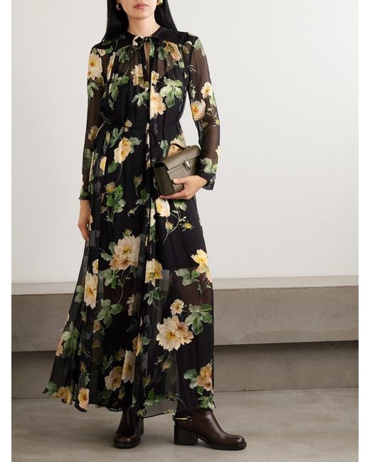 Zimmermann Black Luna Floral Long Sleeve Silk Burnout Maxi Dress