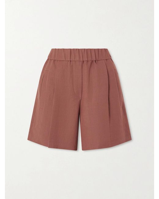 Brunello Cucinelli Red Pleated Twill Straight-Leg Shorts