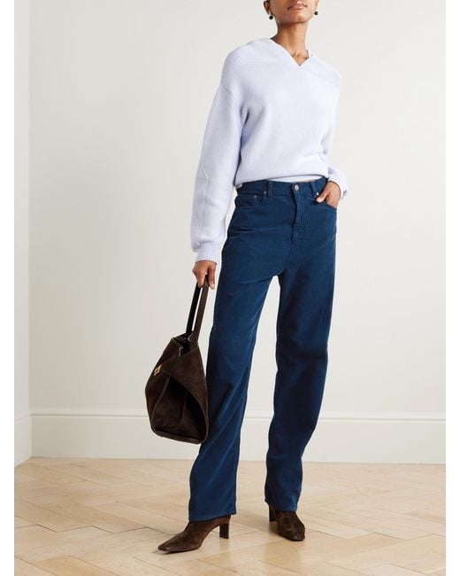 Victoria Beckham Blue Cotton-Corduroy Straight-Leg Pants