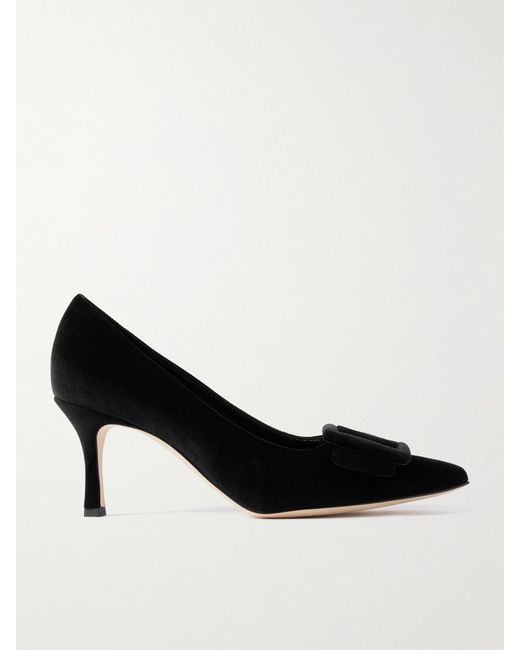 Manolo Blahnik Black Maysale 70 Buckled Velvet Pumps