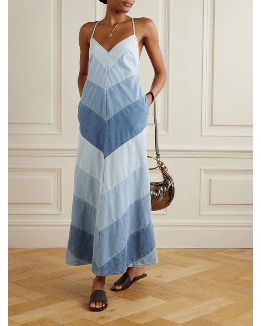 Zimmermann Blue Tallow Paneled Denim Maxi Dress
