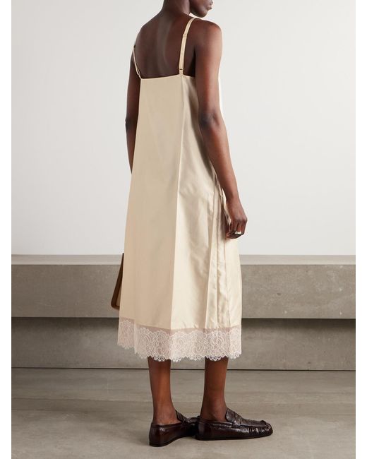 Carven Natural Chantilly Lace-Trimmed Satin Midi Dress