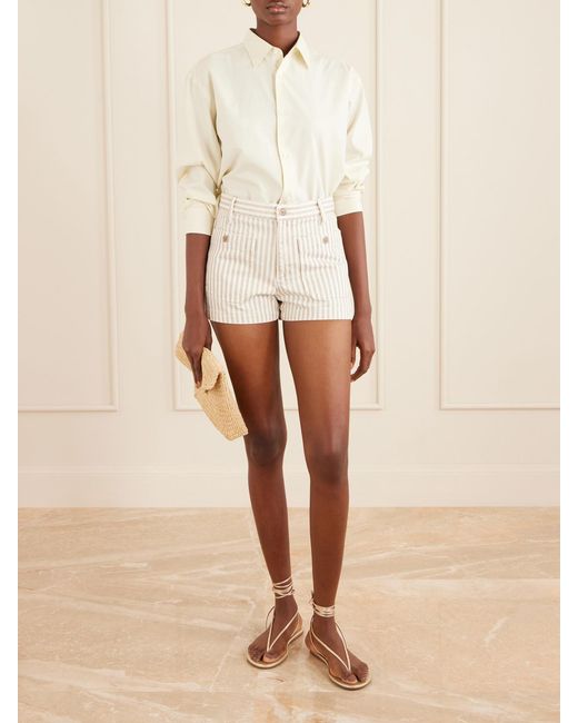 FRAME Natural The Cruise Striped Cotton Denim Shorts