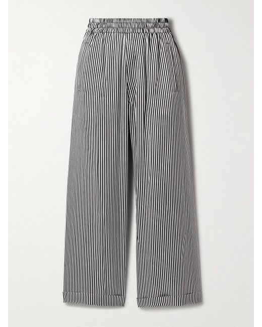 Suzie Kondi Gray Finance Striped Silk-Satin Wide-Leg Pants