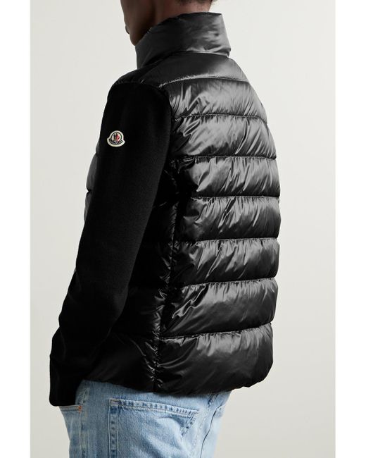 Moncler Black Ribbed Wool And Quilted Shell Down Jacket