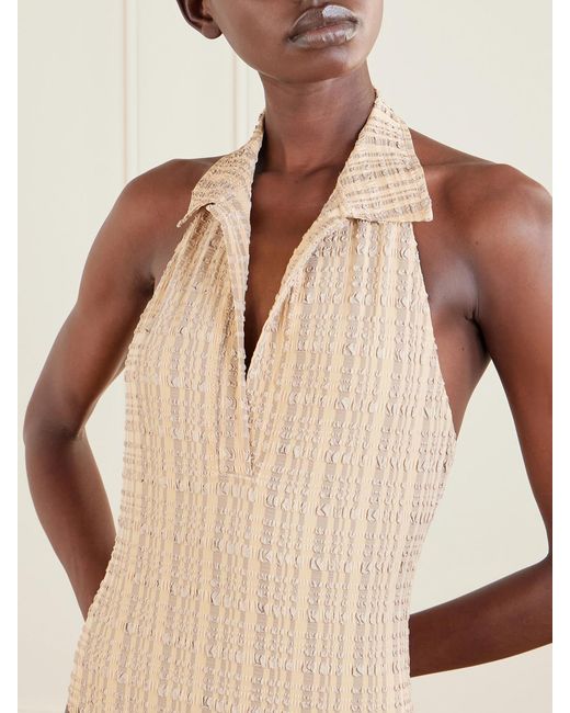 Lisa Marie Fernandez Natural Checked Seersucker Halterneck Swimsuit