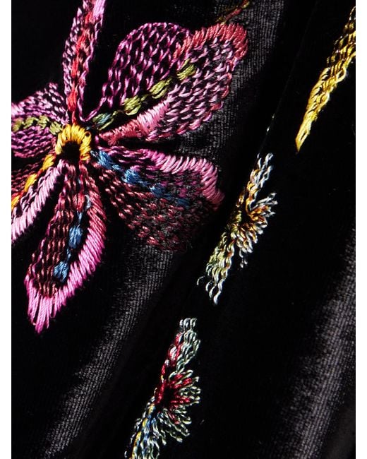 Loretta Caponi Black Zaffiro Embroidered Crystal-Embellished Velvet Midi Dress
