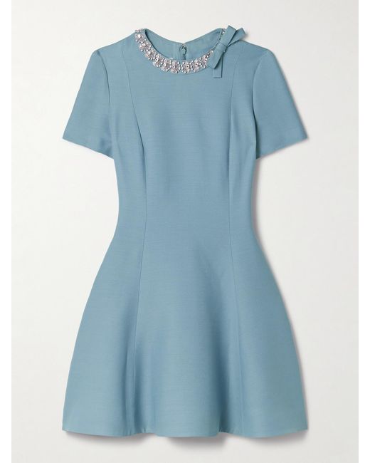 Valentino Garavani Blue Embellished Wool And Silk-Blend Mini Dress