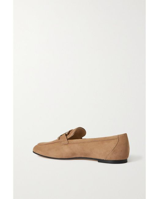 Tod's White Kate Embellished Suede Loafers