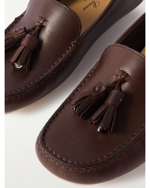 Loro Piana Brown Tasseled Leather Collapsible-Heel Loafers