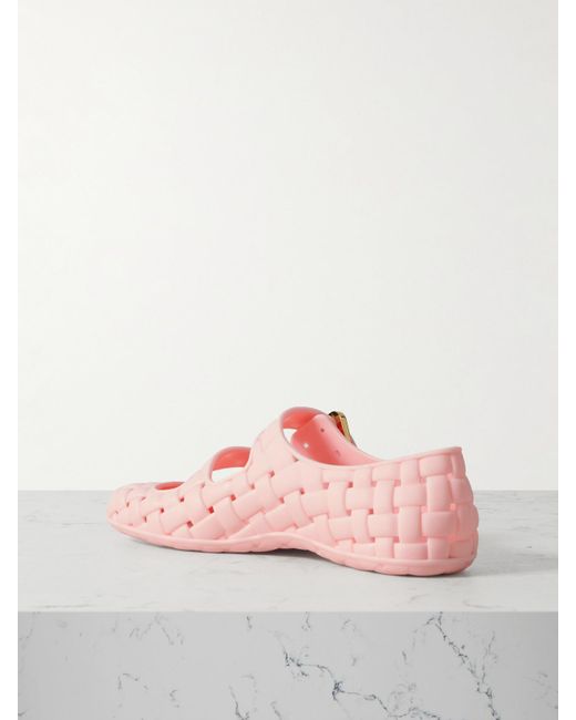 Bottega Veneta Pink Amy Intrecciato Rubber Mary Jane Flats
