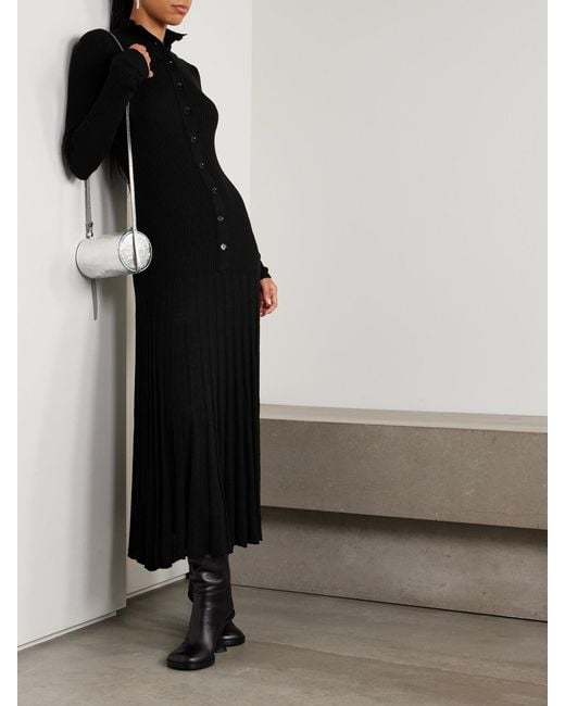 Proenza Schouler Black Jada Pleated Ribbed-Knit Wool Maxi Dress