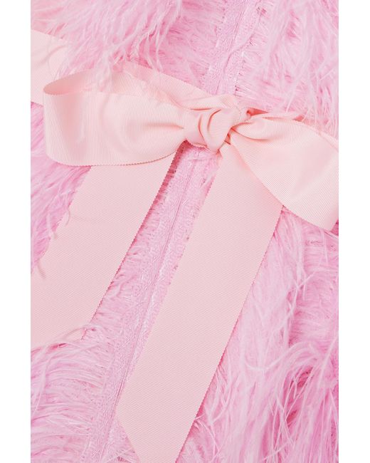 Huishan Zhang Pink Irina Belted Feather-Embellished Silk-Organza Gown