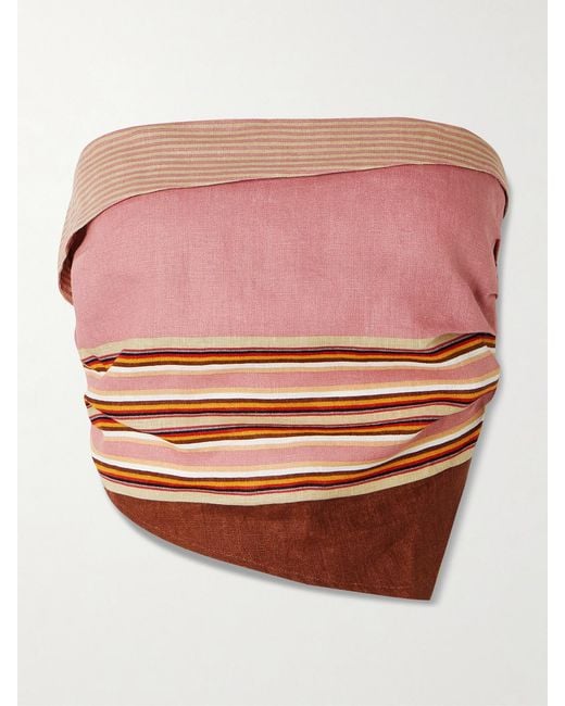 Faithfull The Brand Pink Ebbe Bandeau-Oberteil Aus Gestreiftem Leinen Mit Raffungen